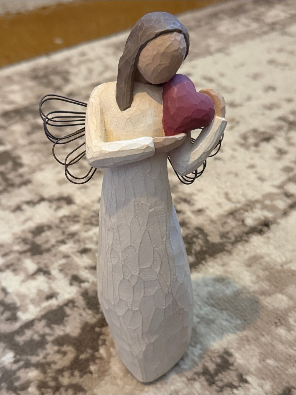 Willow Tree Handheld Heart Angel Figurine in Cream and Red - Willow Tree Style